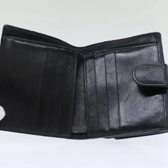 CHANEL COCO Mark Wallet Caviar Skin Black Gold CC Auth - Picture 8 of 16